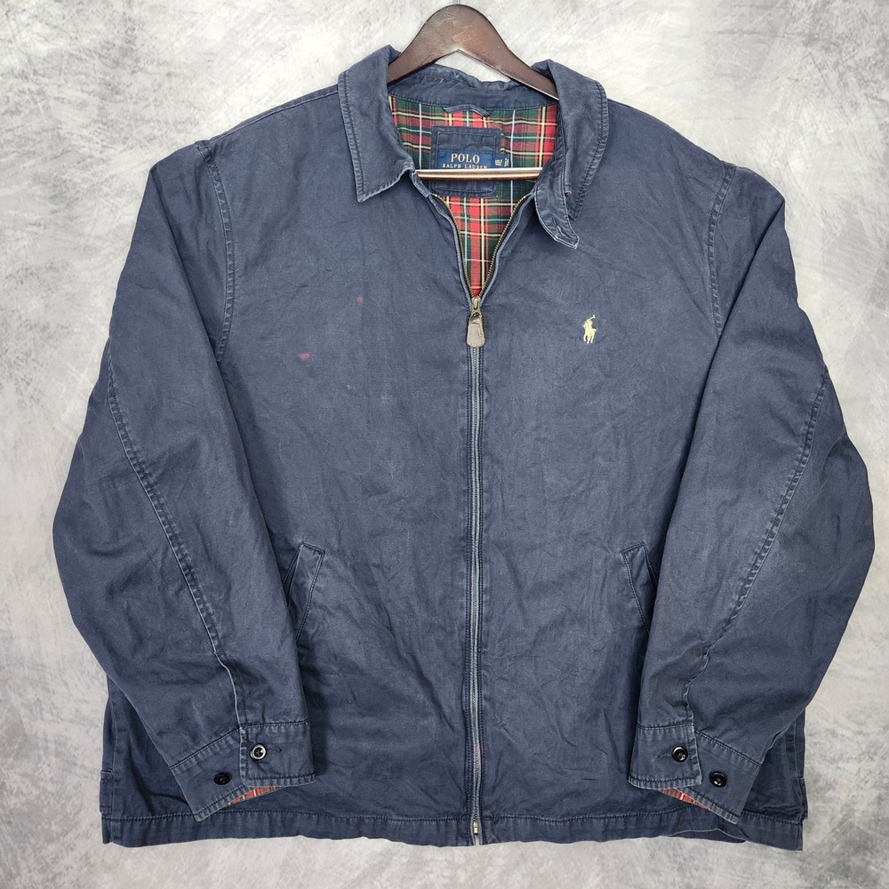 Polo Ralph Lauren Harrington Jacket *Flaws* Mens 3XLT Navy Twill Plaid Lined